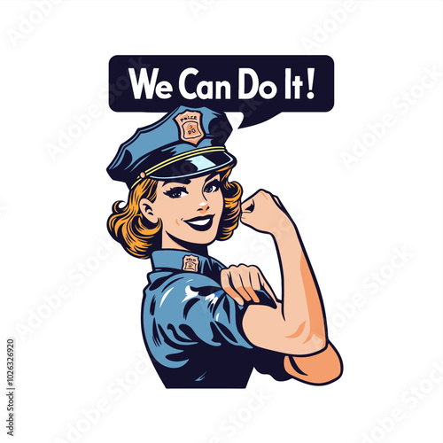 we can do it poster of police woman version logo illustration