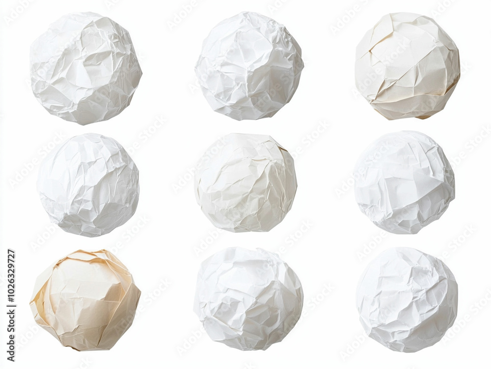 Set of crumpled paper balls cut out Set of crumpled paper balls cut out