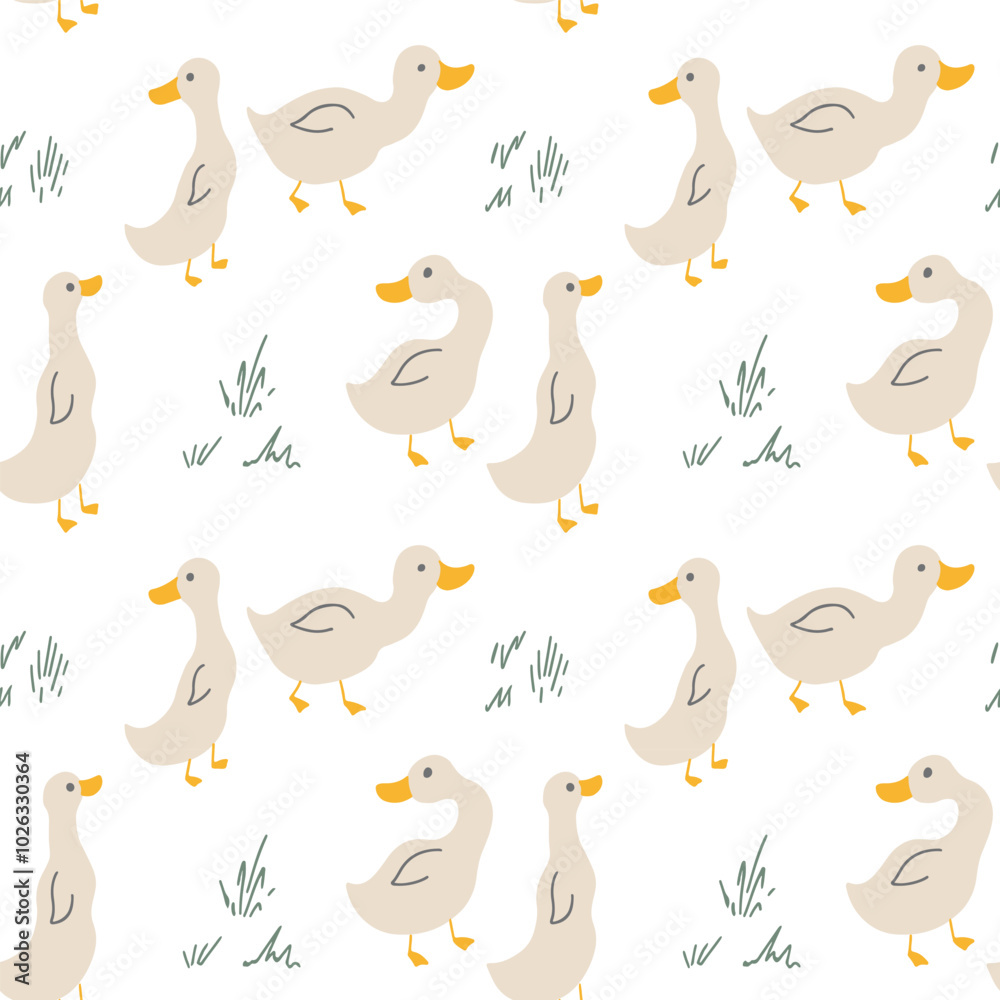 Obraz premium Cute Cartoon Duck Seamless Pattern, Vector Illustration Background
