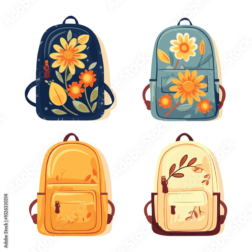 Flat  vector colorful shoolbag set design on white background.