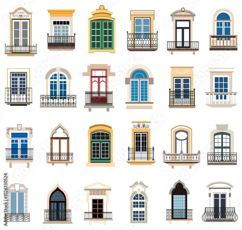 Obraz na płótnie Windows vector collection. House wood and plastic window frames with vintage and decorative elements. Vector set w salonie