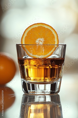 Cointreau with Orange Slice and Glass on White photo