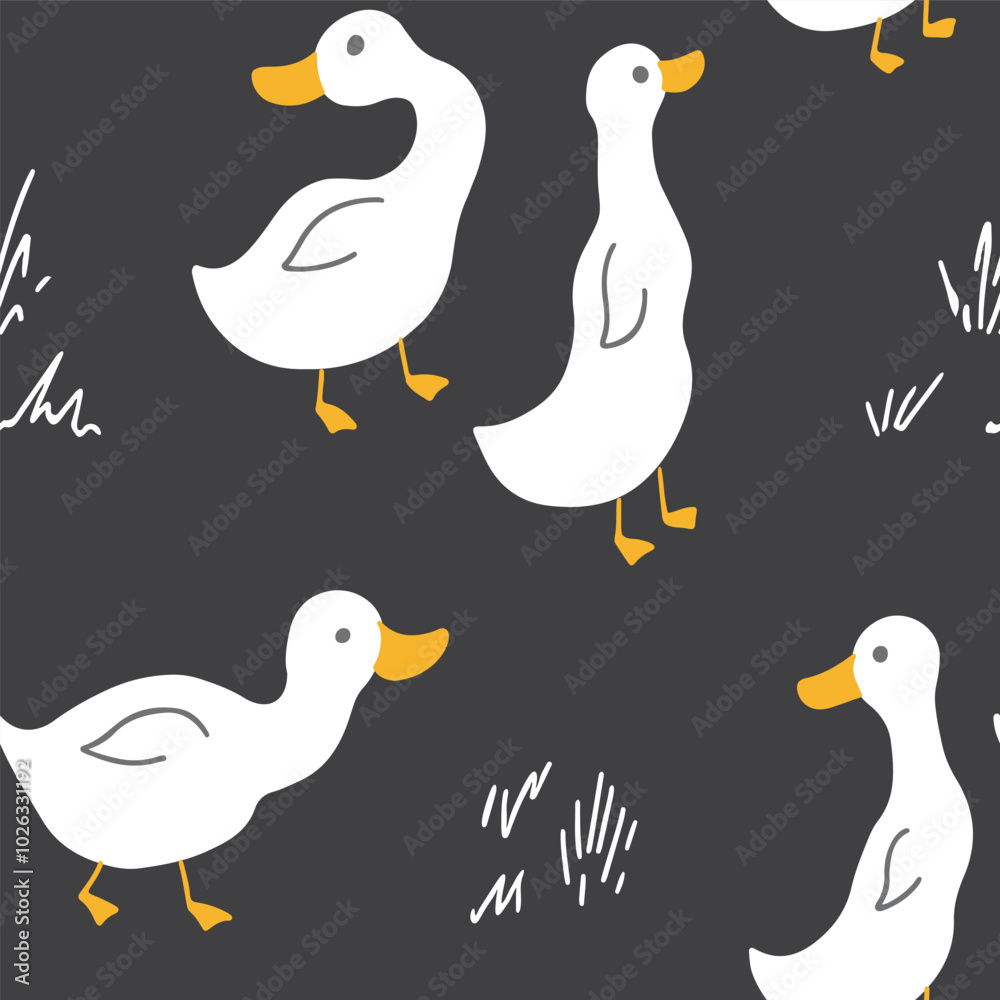Obraz premium Cute Cartoon Duck Seamless Pattern, Vector Illustration Background