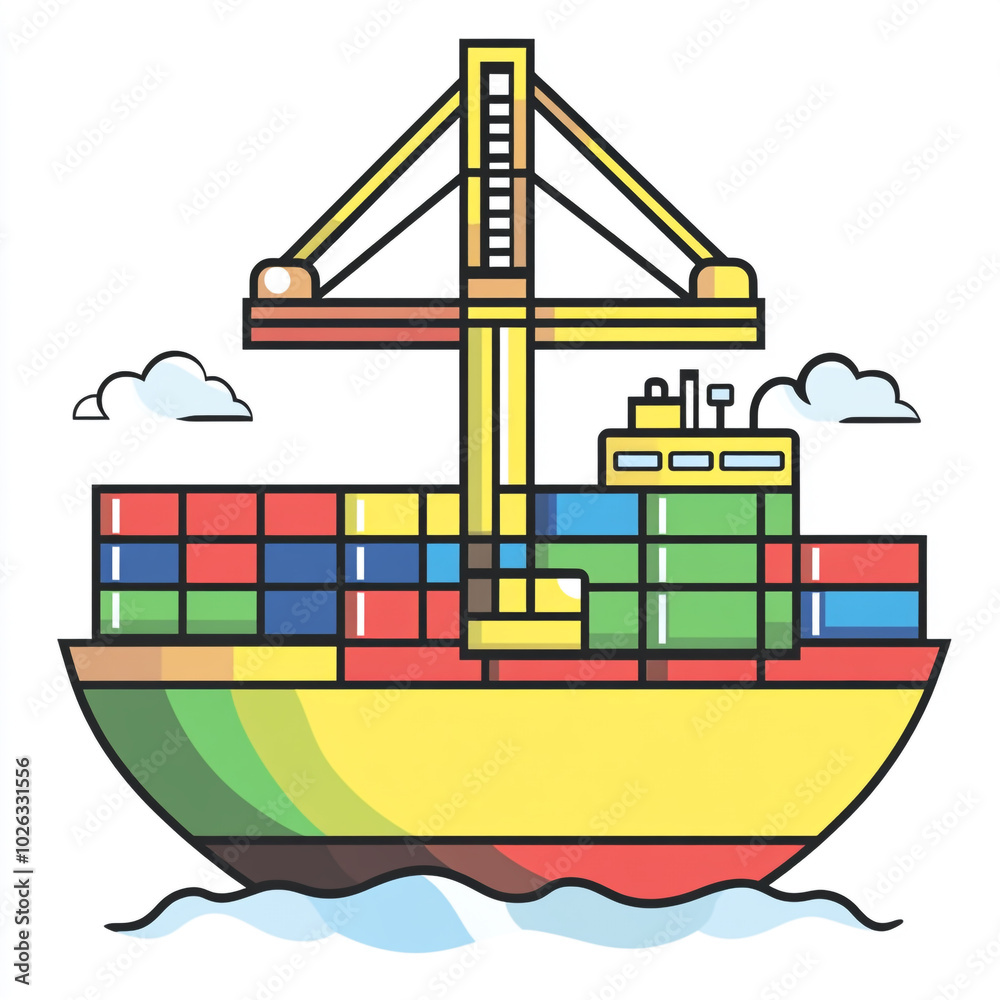 A simple icon of an ocean freight ship with containers on it. A simple icon of an ocean freight ship with containers on it.