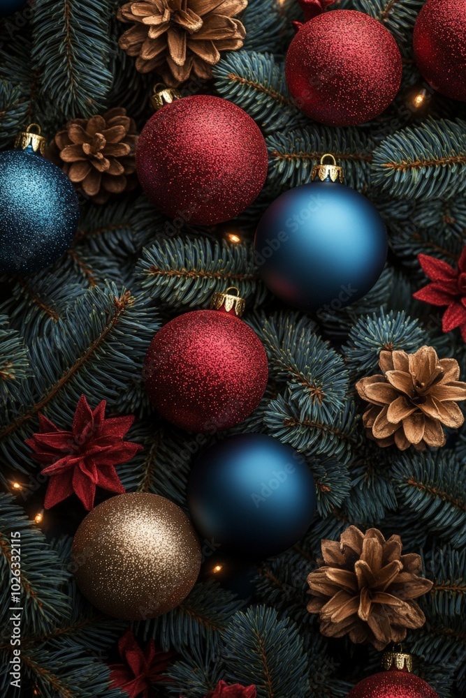 Top view on Christmas decoration baubles