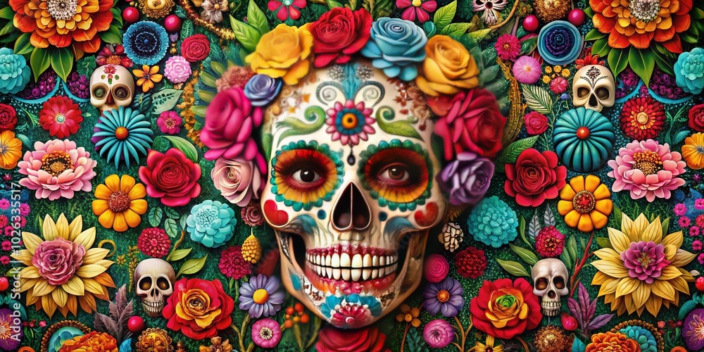 Vibrant Catrina Calavera Pattern Art for Day of the Dead Celebrations Vibrant Catrina Calavera Pattern Art for Day of the Dead Celebrations