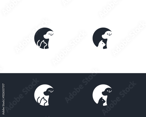 Dog and cat logo design template vector, line of pet logo design suitable for pet shop, store, cafe, business, hotel, veterinary clinic, Domestic animals vector illustration logotype, sign and symbol.