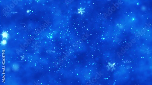 Christmas background. Snow, blizzard, decorative snowflakes. New year's night. 3D animation. Quick Time, h264, 16-bit color, highest quality. Smooth gradation of color, without banding effect. 
