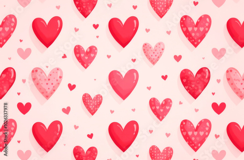Red and pink hearts on a pink background. Illustration