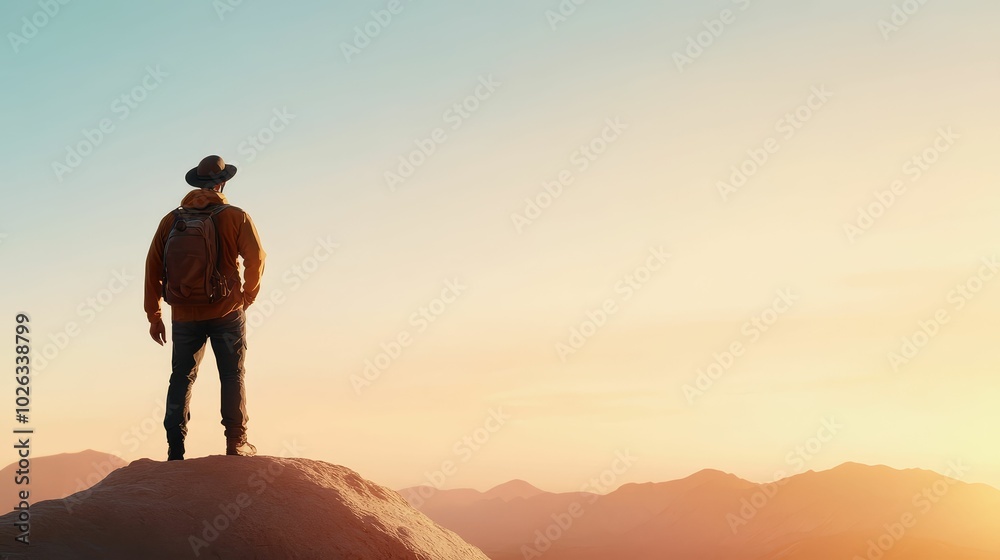 Explorer on a mountain peak, absorbing the vast, unexplored horizon ahead