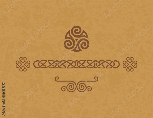 Celtic Elements on Parchment - Triskele Spiral, Spiral Ornament, Irish Knot Border