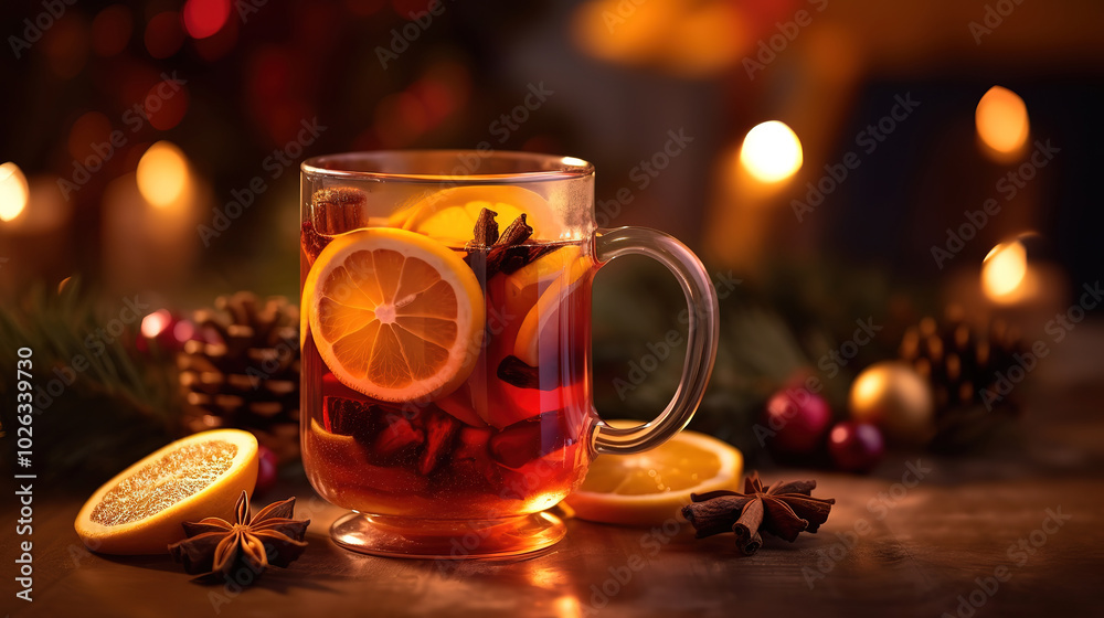 Holiday Delight Warm Mulled Wine Accompanied by Joyful Christmas Decorations Holiday Delight Warm Mulled Wine Accompanied by Joyful Christmas Decorations