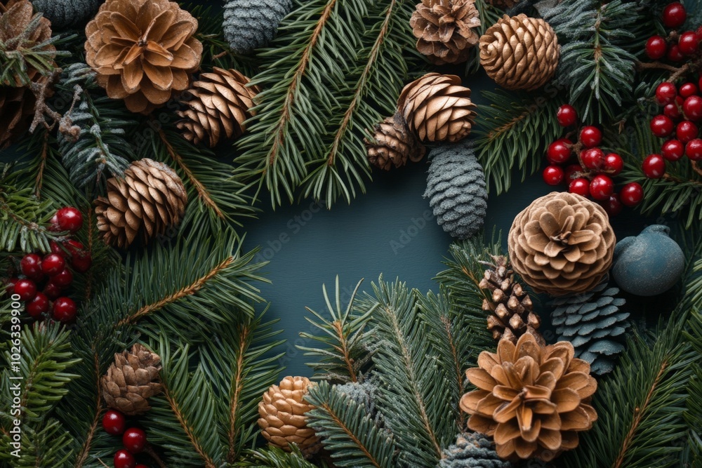Christmas decor background. Flat lay, top view Christmas decor background. Flat lay, top view