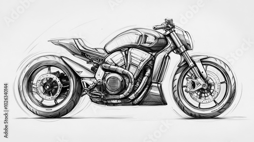 Pencil sketch of a motorcycle, showcasing its sleek design and intricate details.