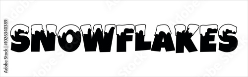 Winter Snowflakes snowcap hand lettering typography black and white silhouette font vector illustration