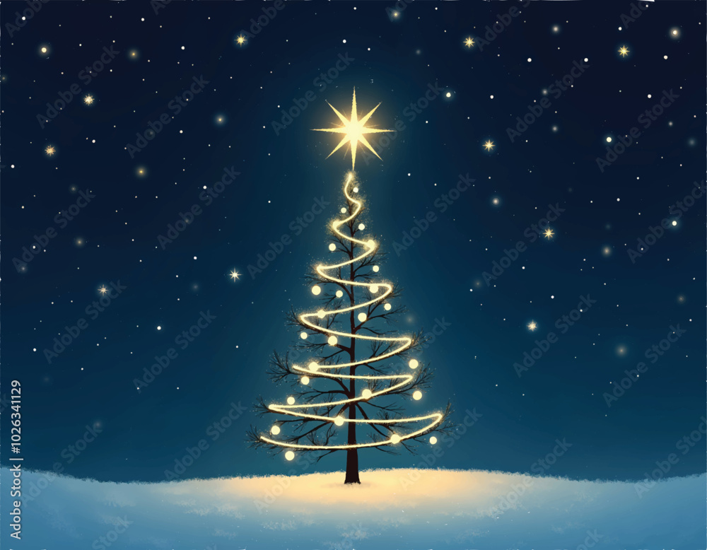 vector illustration of a christmas tree and christmas decorations with a star on top of it in snow vector illustration of a christmas tree and christmas decorations with a star on top of it in snow