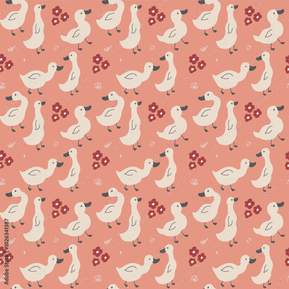 Cute Cartoon Duck Seamless Pattern, Vector Illustration Background Cute Cartoon Duck Seamless Pattern, Vector Illustration Background