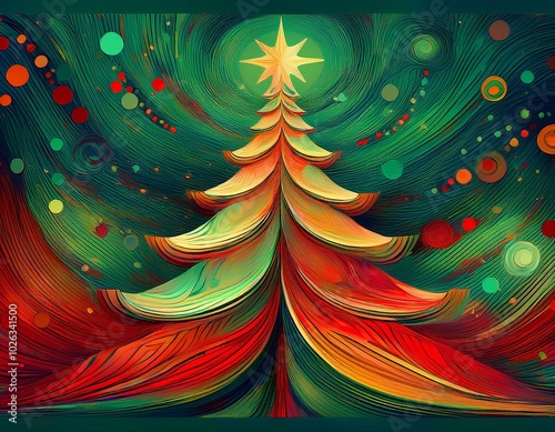 abstract colorful illustration of a cristmas tree for the background of a christmas geetings card