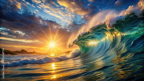 Mystical waves and sunlight creating an enchanting dance on the surf