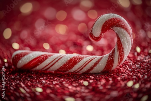 Striped candy cane Copy space, selective focus
