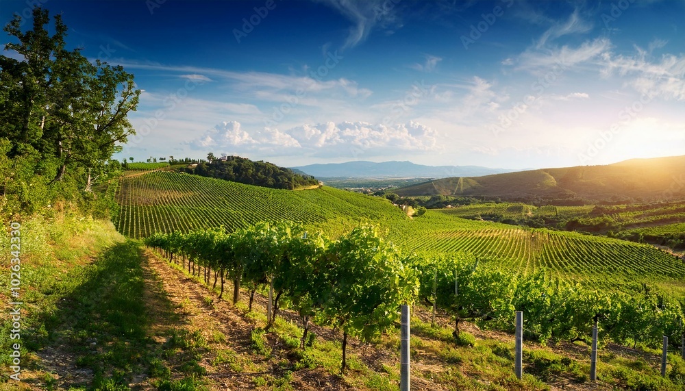 Naklejka premium beautiful sunny vineyards landscape