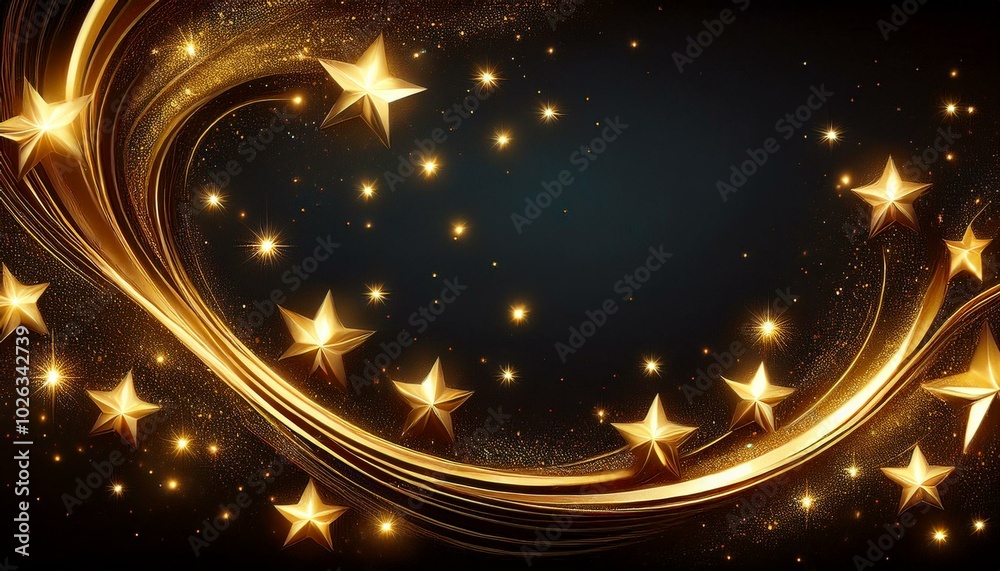 Obraz premium christmas background golden glittering stars swirls over black background