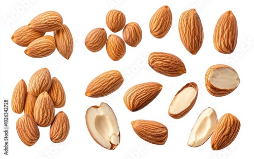 Wallpaper Mural A high-resolution image of fresh, whole almonds isolated on a pure white background. Each almond is detailed with its smooth brown skin Torontodigital.ca