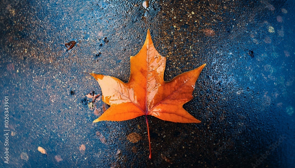 closeup autum maple leaf on the road after rain background closeup autum maple leaf on the road after rain background