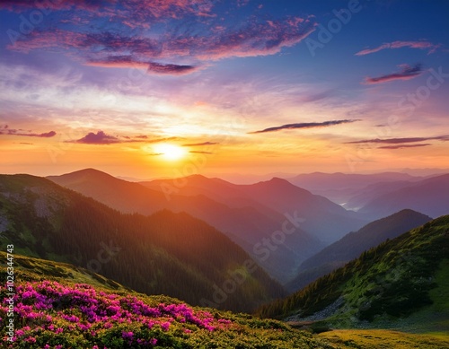 dramatic sunrise over the mountains colourful nature background