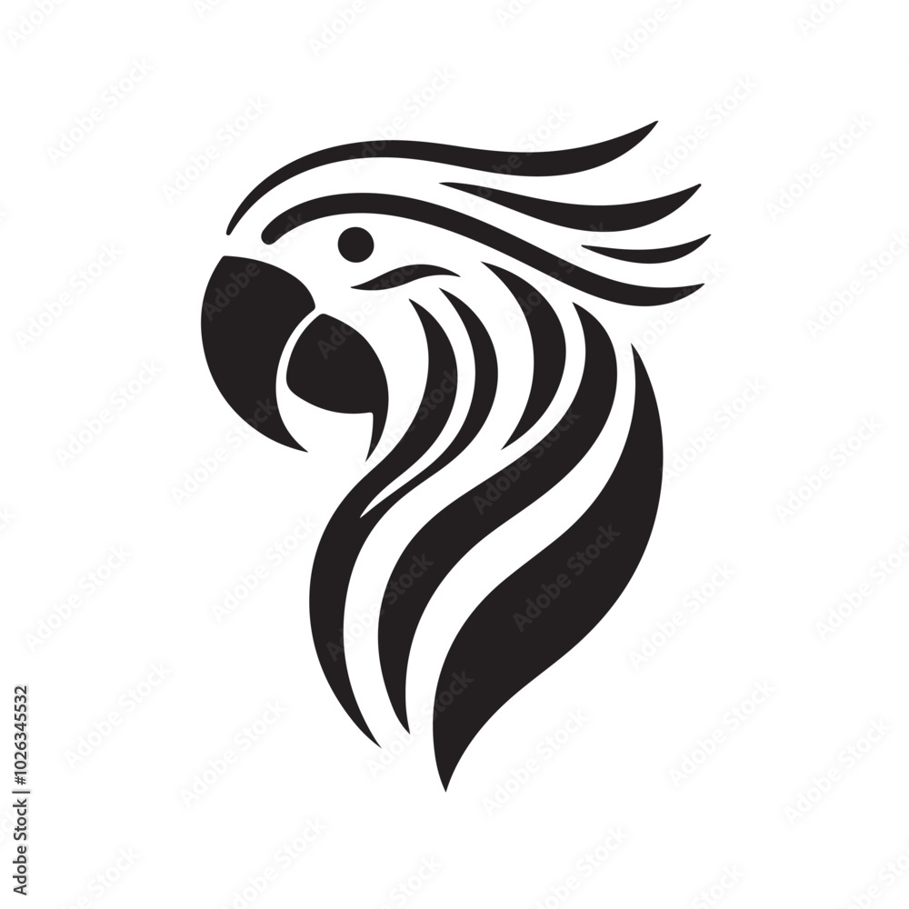 Abstract Black and White Parrot Head Logo Design Abstract Black and White Parrot Head Logo Design