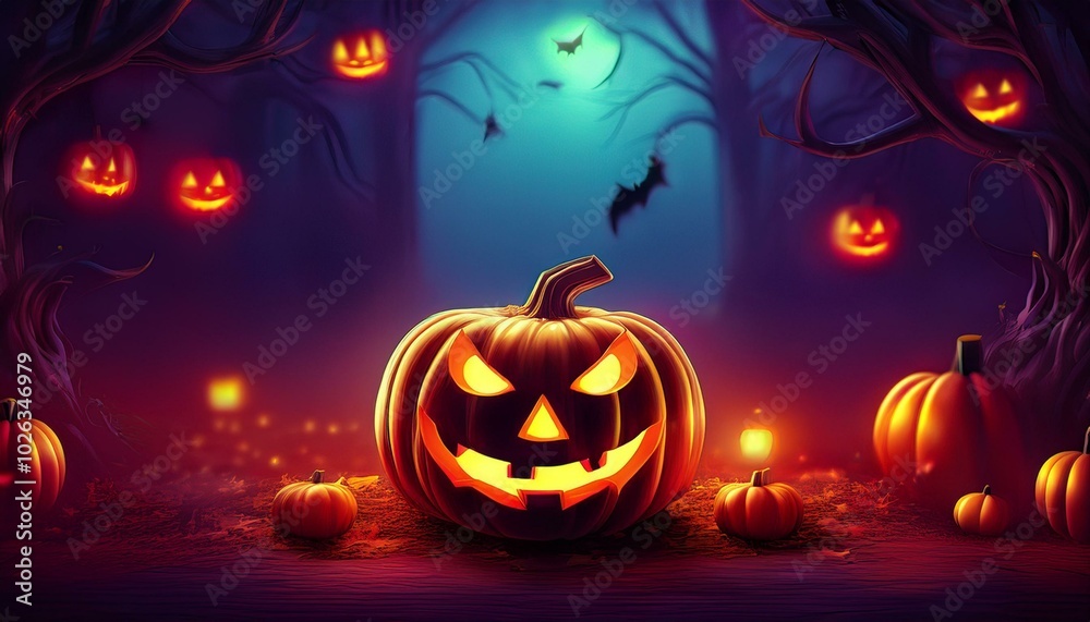 Fototapeta premium holiday background with glowing halloween pumpkin jack o lantern