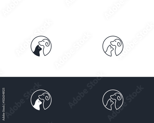 Dog and cat logo design template vector, line of pet logo design suitable for pet shop, store, cafe, business, hotel, veterinary clinic, Domestic animals vector illustration logotype, sign or symbol