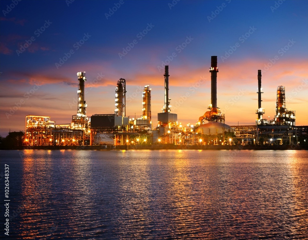 Fototapeta premium oil refinery plant at twilight oil and gas industry industry background