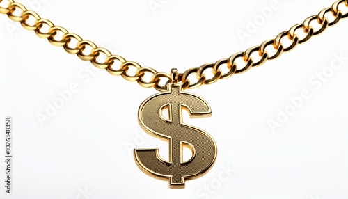 necklace of dollar symbol with golden chain isolated on white background file