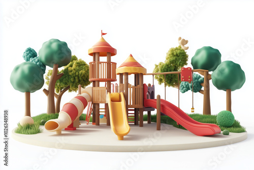 Playground, Kid playground, fun activity, kid park, play time, slider, climbing, team, friends. AI Generative.