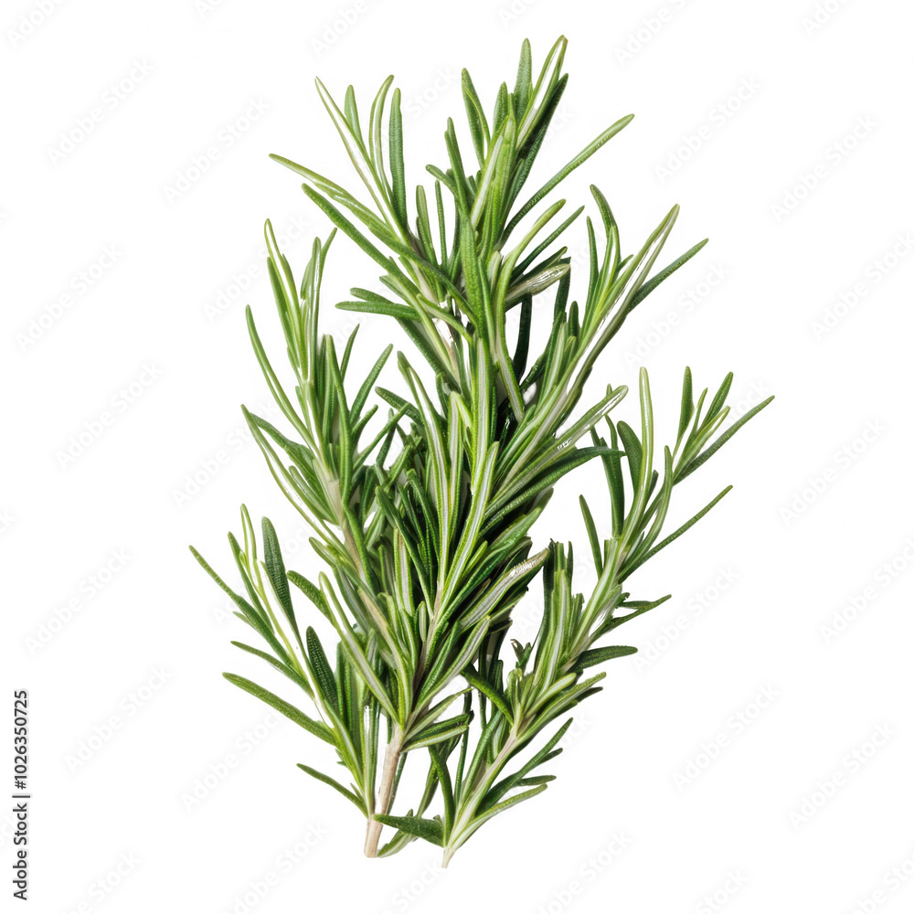 Fototapeta premium Fresh rosemary herb sprig on white isolated background.
