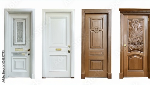 set of different elegant white door file cut out without background