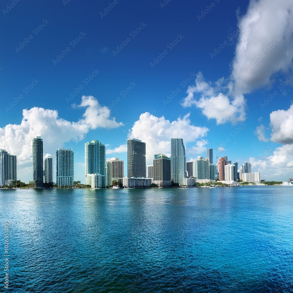 Obraz premium skyline miami florida panorama color blue