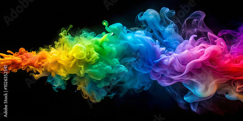 Abstract rainbow smoke splash, Colorful smoke forming a splash effect in vibrant rainbow shades
