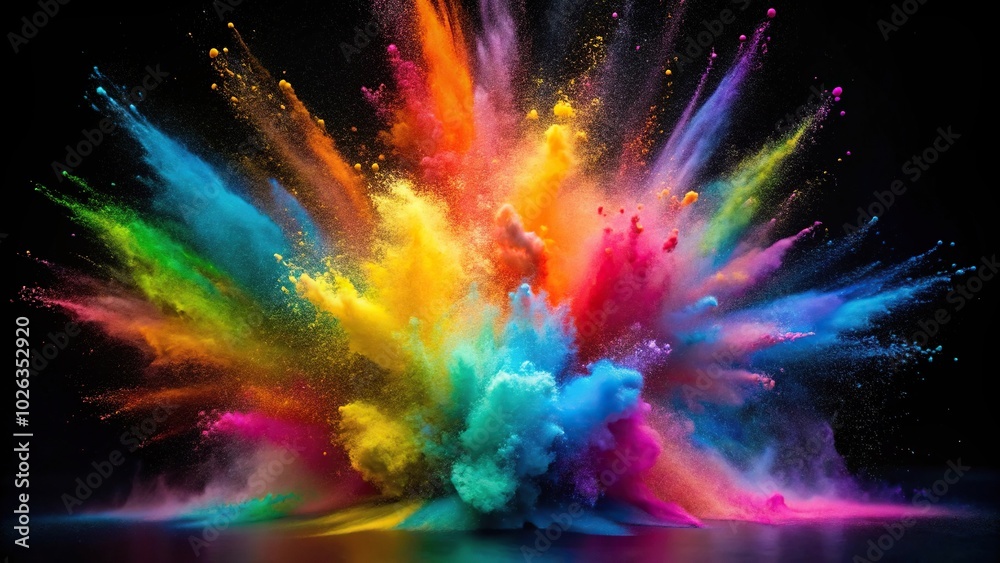 Colorful powder explosion on black background