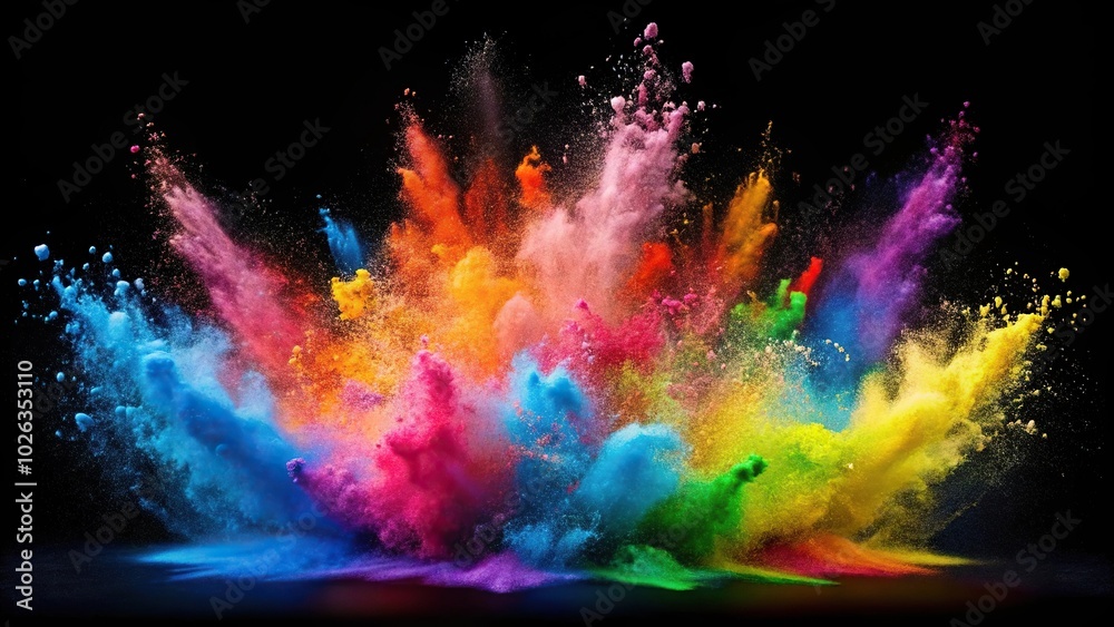 Fototapeta premium Colorful powder paint splashed on black background