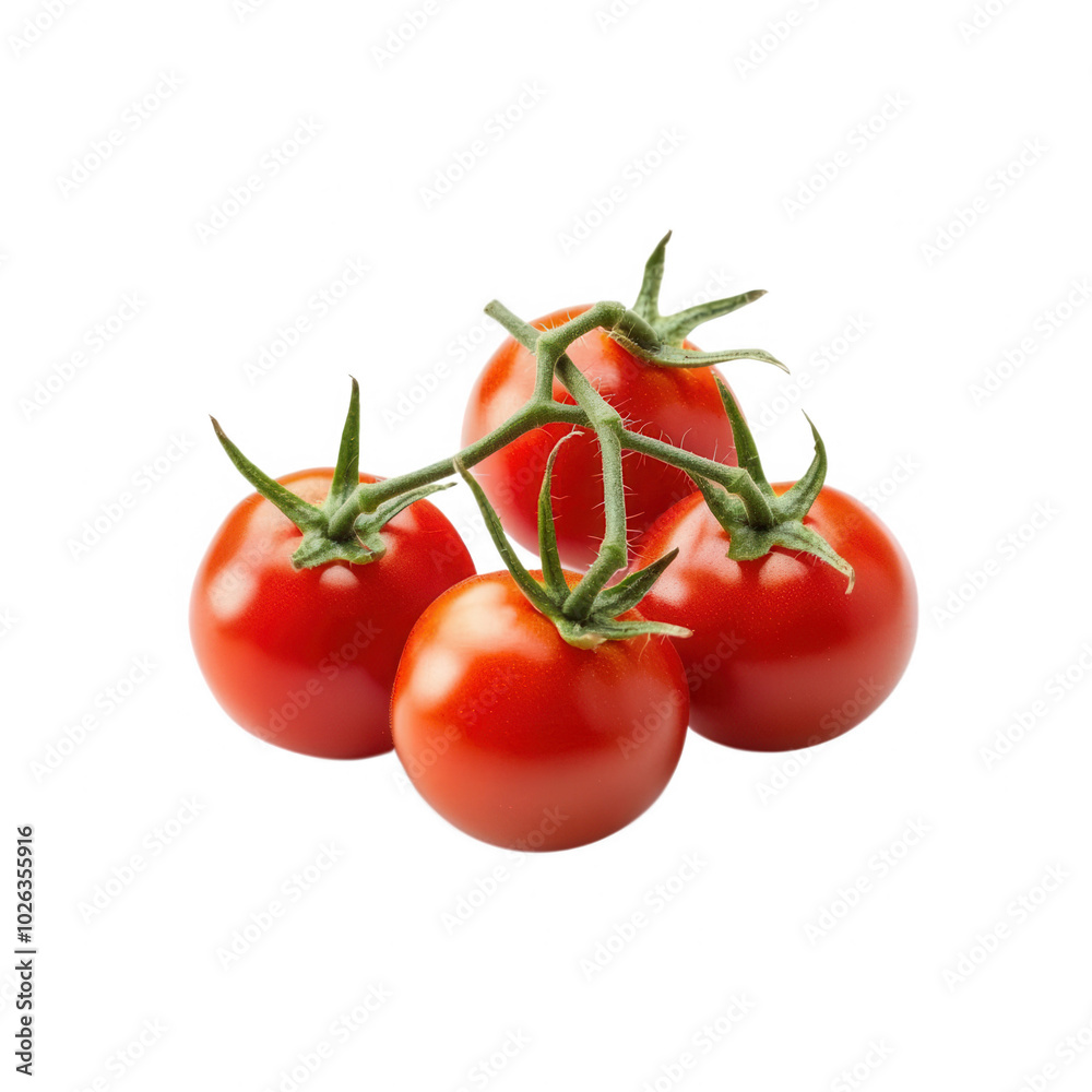 Fresh red tomatoes on vine, isolated on white background. Fresh red tomatoes on vine, isolated on white background.