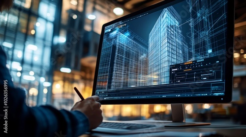 Wallpaper Mural A person designing a 3D model of a skyscraper on a computer. Torontodigital.ca