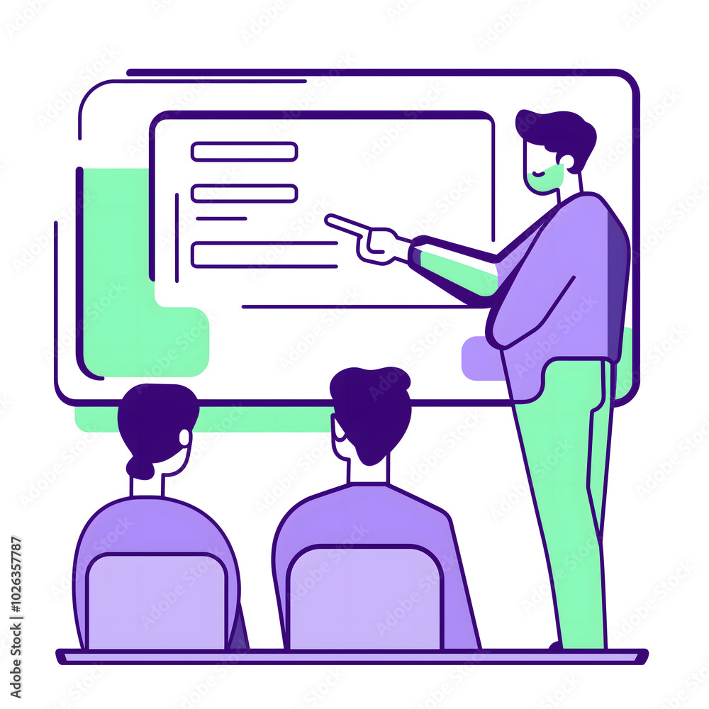 Simple Vector Icon of a Trainer Pointing at a Board in an Online Session Simple Vector Icon of a Trainer Pointing at a Board in an Online Session
