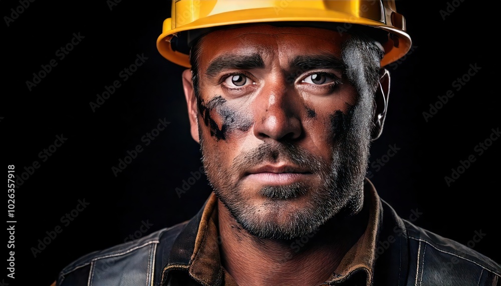 A coal miner emerging from a dark shaft, face covered in soot, exhausted but determined, photorealistic, hyper-resolution, human grit and endurance A coal miner emerging from a dark shaft, face covered in soot, exhausted but determined, photorealistic, hyper-resolution, human grit and endurance