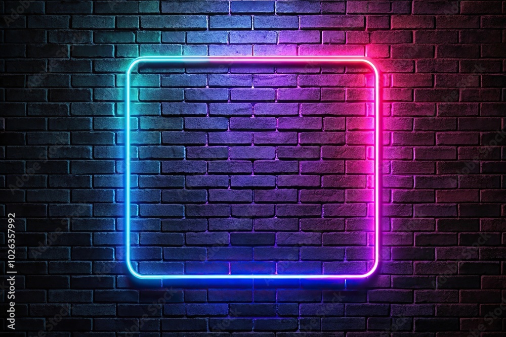 Neon colorful lighting on black brick wall Neon colorful lighting on black brick wall