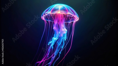 neon colorful jellyfish glowing in the dark Aerial