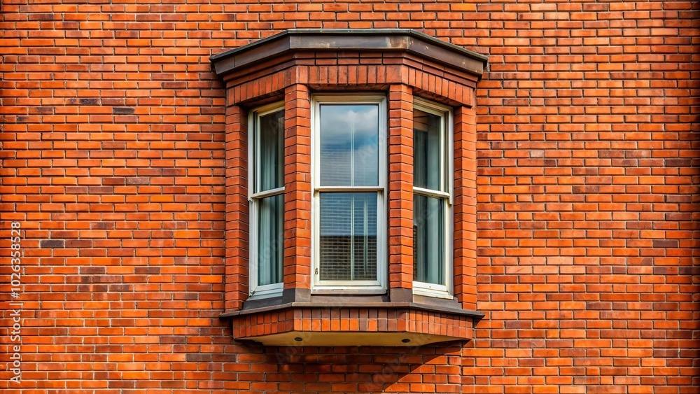 Fototapeta premium Silhouette of red brick residential building with bay window on second floor
