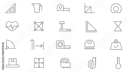 Measurement line icon set. Size, parameter, scaling, increase, decrease, perimeter, length, weight, dimension, foot, measuring line icon set. UI thin line icon pack.