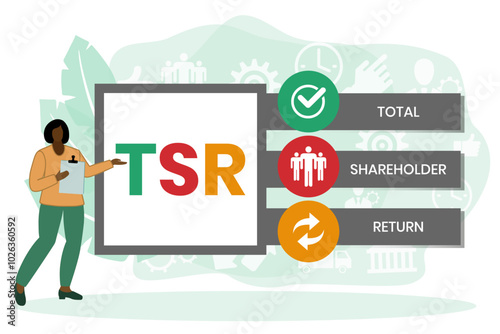 TSR - Total Shareholder Return. business concept background. vector illustration concept with keywords and icons. lettering illustration with icons for web banner, flyer, landing page, presentation